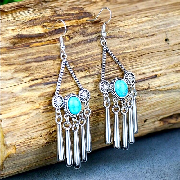 Turquoise and Silver Earrings - Picture 1 of 3
